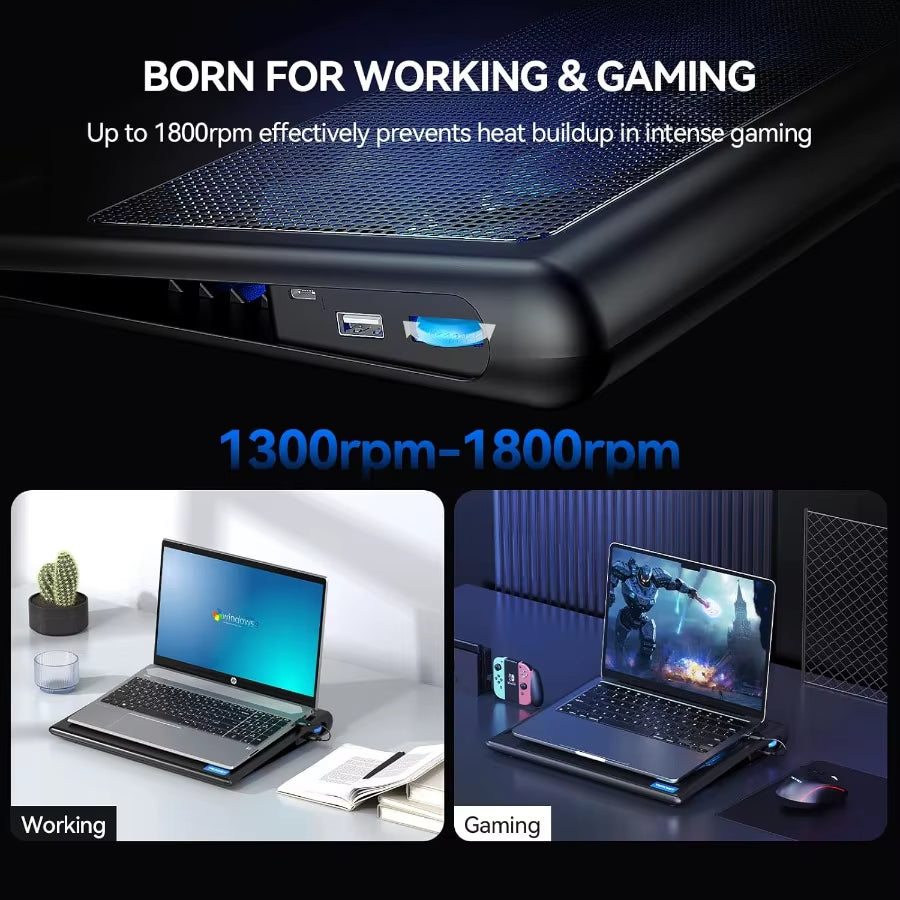Laptop Cooling Pad 1215.6 Laptop Cooler Gaming Laptop Cooling Stand Wind Speed Adjustable 2 USB Powered Laptop Fan Cooling Pad