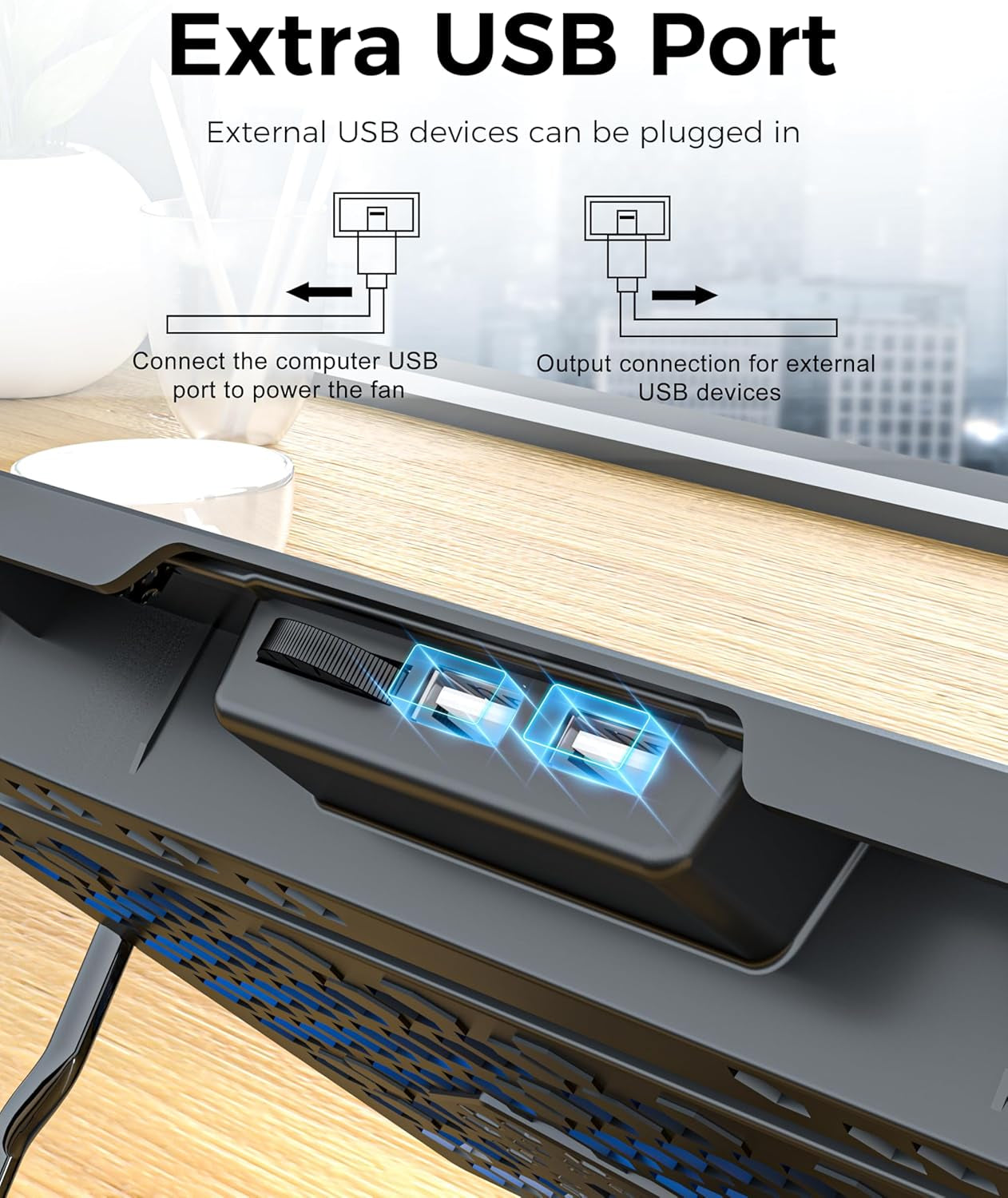 Laptop Cooling Pad 5 Fans up to 17.3 Inch Heavy Notebook Cooler, Blue LED Lights, 2 USB Ports, S035, Blue-5Fans