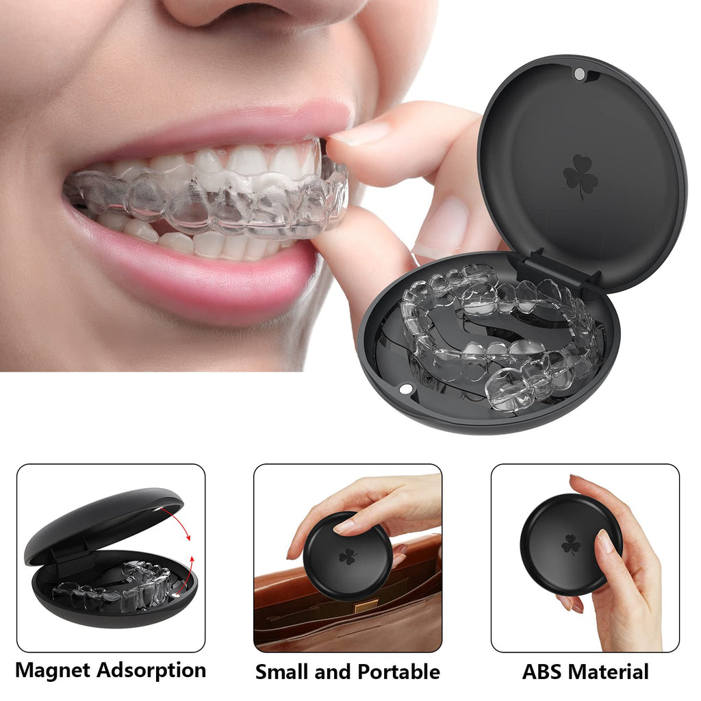 2 Pack Aligner and Retainer Case,  Slim Aligner Case Compatible with Invisalign, Mouth Guard Case, Orthodontic Case, Teeth Braces Case, Night Guard Case Container Storage Holder Black.
