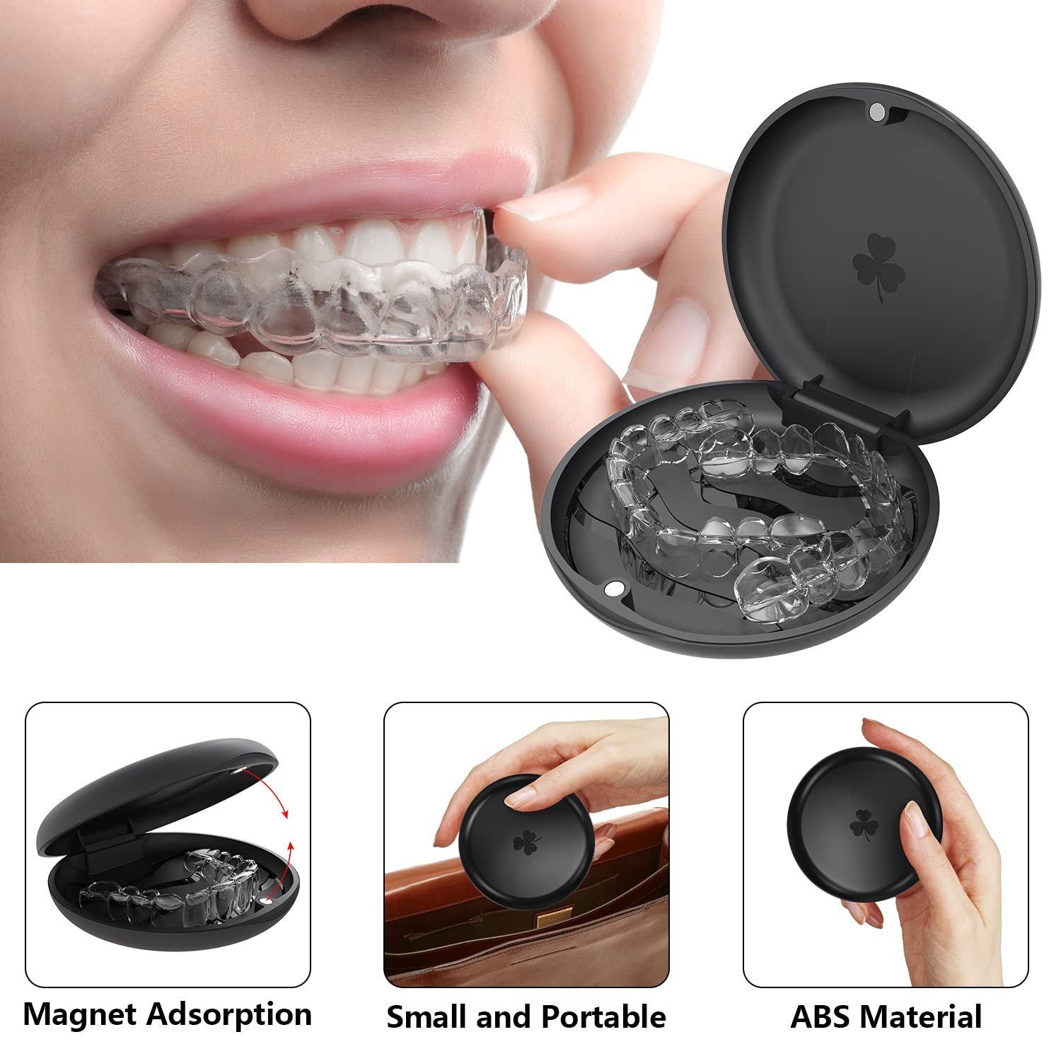 2 Pack Aligner and Retainer Case,  Slim Aligner Case Compatible with Invisalign, Mouth Guard Case, Orthodontic Case, Teeth Braces Case, Night Guard Case Container Storage Holder Black.